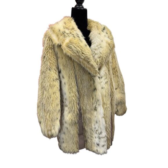 Vintage Faux Fur Short Coat Made in England Button Front Beige Brown sz L - Picture 6 of 14